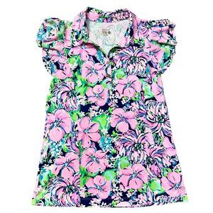 LILLY PULITZER High Tide Navy Tall Order Luxetic Shirt Top sz Medium